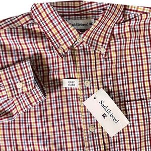 Saddlebred Mens Classic Fit Easy Care Plaid Button Down Shirt Red Yellow Blue M